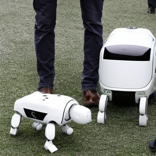 Prompt: Apple reveals mass production of robot dog butlers