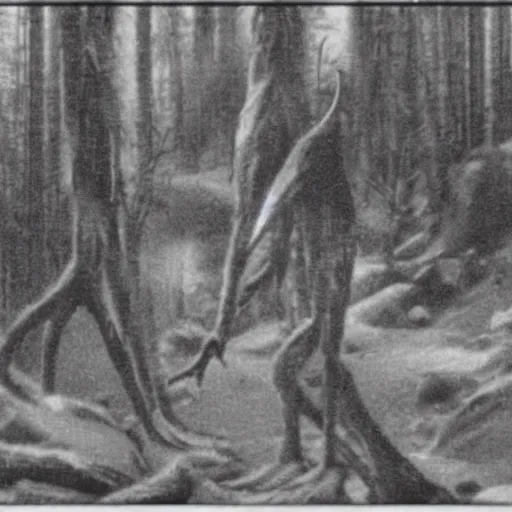 Image similar to realistic found cctv footage of wendigo sighting