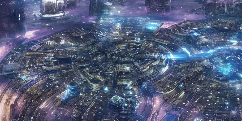 Prompt: human space city, galaxy, highly detailed, epic, si - fi, insanely complex, 8 k, sharp focus,