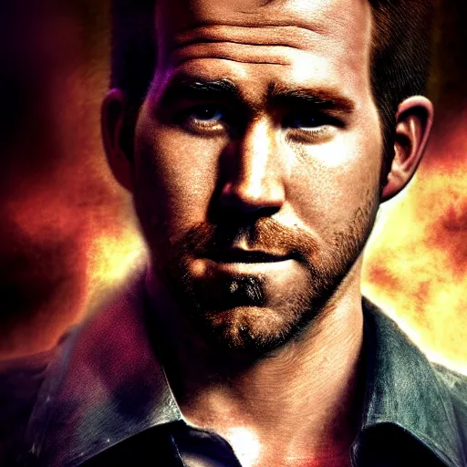 Prompt: a portrait of a Ryan Reynold as a John constantine, DC ,Grim fantasy, superheroes , HDR, natural light, shoulder level shot, dynamic pose, award winning photograph, Mucha style 4k,