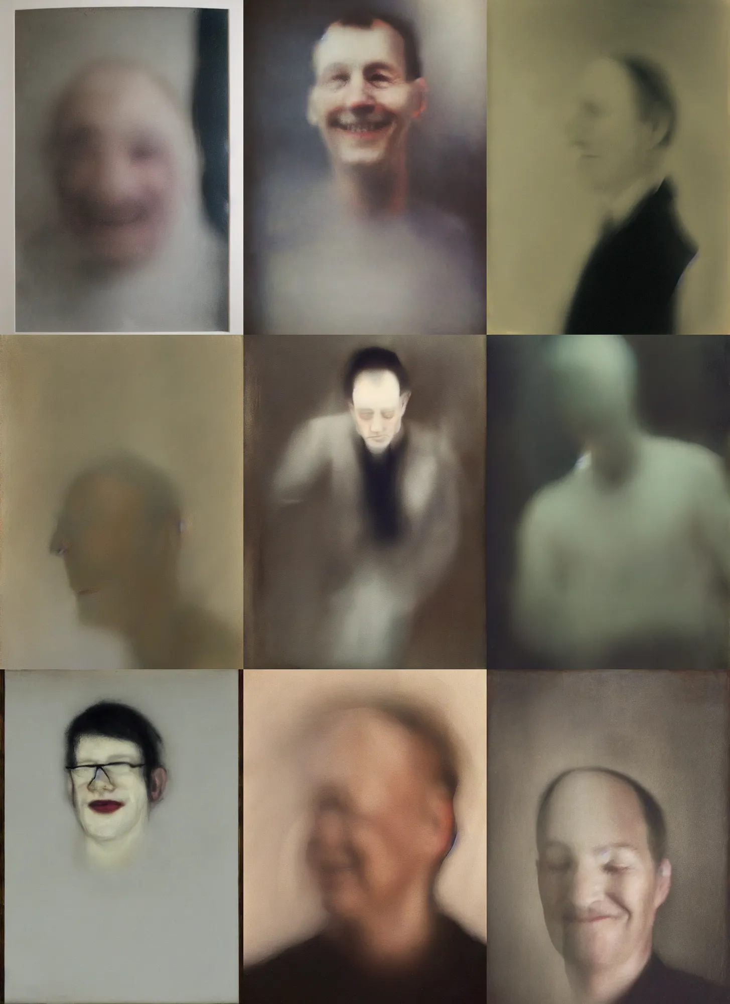 Prompt: out of focus photorealistic portrait o a very happy man by sarah moon, very blurry, translucent white skin, closed eyes, foggy