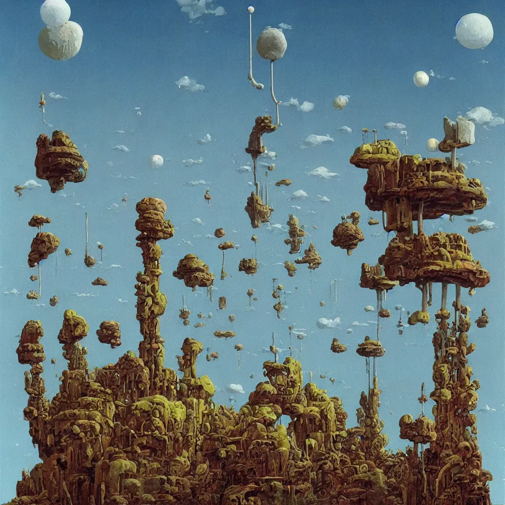 Image similar to a single! colorful!! fungus tower clear empty sky, a high contrast!! ultradetailed photorealistic painting by dean ellis, roger dean and giorgio de chirico, hard lighting, masterpiece