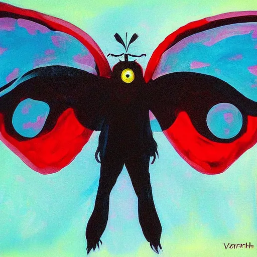 Prompt: the mothman painted by van gosh, colorful, at night