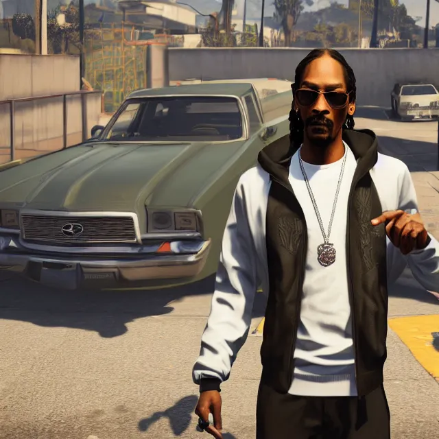 Image similar to snoop dogg in gta v, videogame render, 4 k, artstation