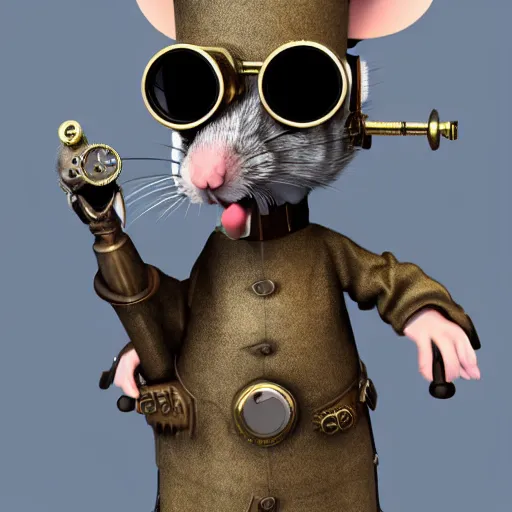 Image similar to a rat with steampunk googles, with 3D render