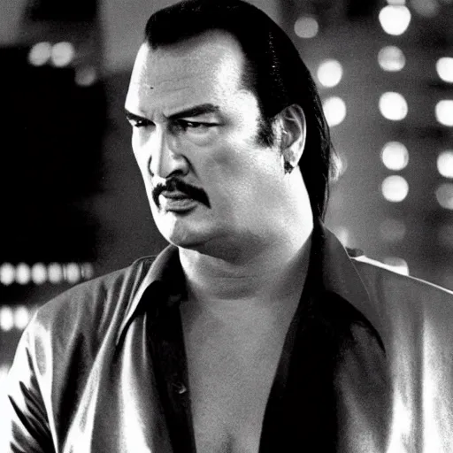 Prompt: steven seagal starring in miami vice, realistic stills from the tv series, gritty drama by michael mann