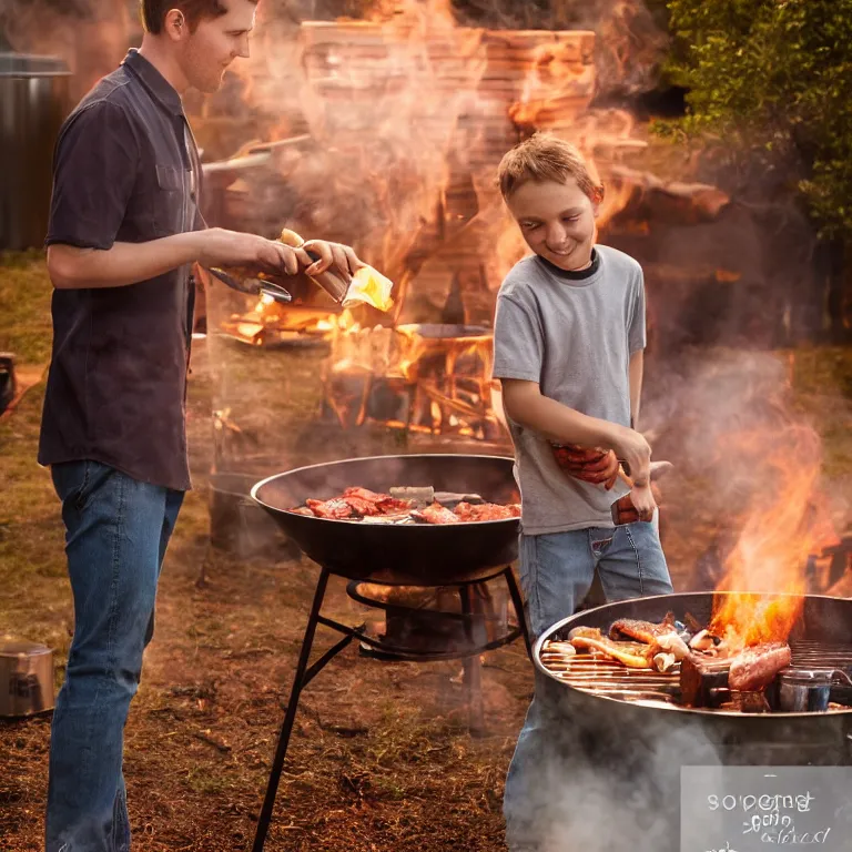Image similar to Alabama boy cooking barbeque and drinking beer , cinematic lighting, photorealistic image, 8k, ultra detailed, high resolution,