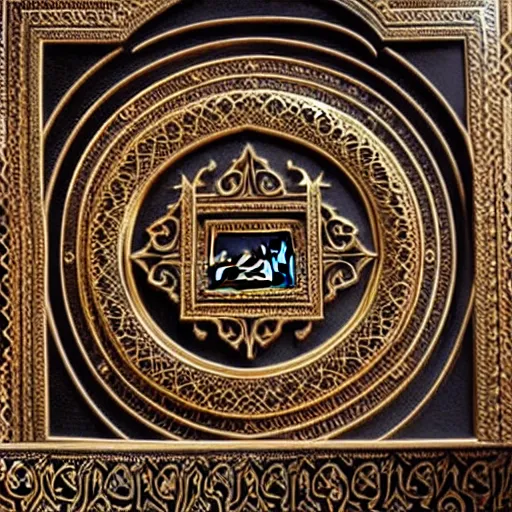 Prompt: gorgeous ornated bronze realistic detailed kaaba wall decoration with filigree, islamic calligraphy