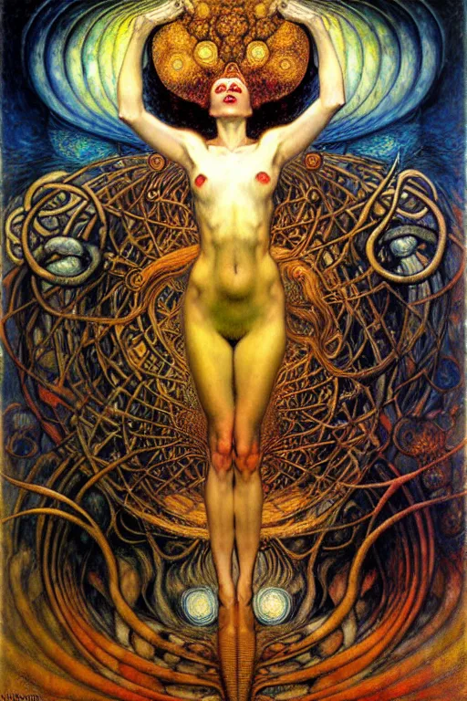 Image similar to Divine Chaos Engine by Karol Bak, Jean Delville, William Blake, Gustav Klimt, and Vincent Van Gogh, symbolist, visionary