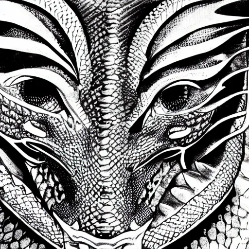 Image similar to Dragon close up of face, abstract, simplified shapes, hypnotic eyes