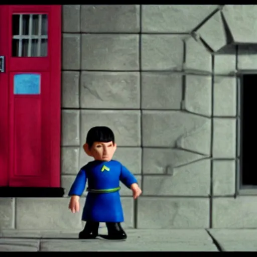 Image similar to spock in a tutu exiting the tardis