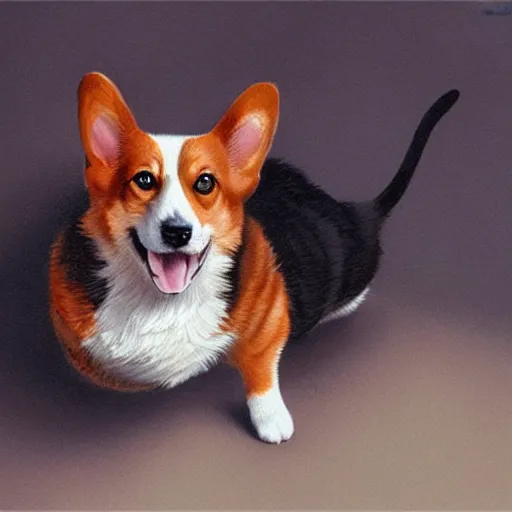 Prompt: corgi and a cat are bestfriends geog darrow greg rutkowski