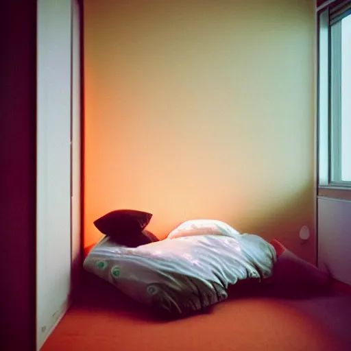 Image similar to calm photo of a futuristic otaku bedroom, bokeh + calm lighting kodak portra 8 0 0