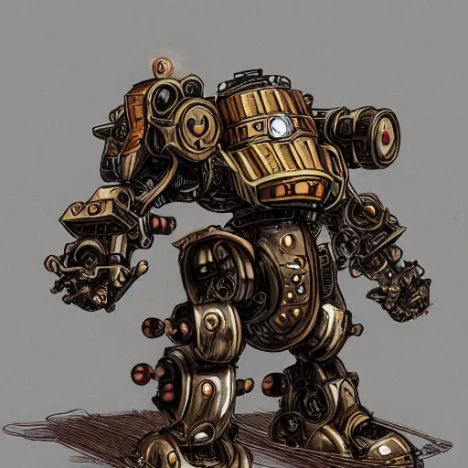 Image similar to steampunk Mecha dwarf deathroller by masamune shirow, high quality, trending on art station
