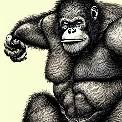 Prompt: orangutan drawn in the style of berserk manga, 4 k, high resolution, illustration, badass