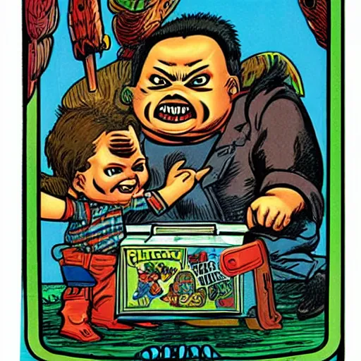 Prompt: a Garbage Pail Kids card Horrible Hector Art Spiegelman art