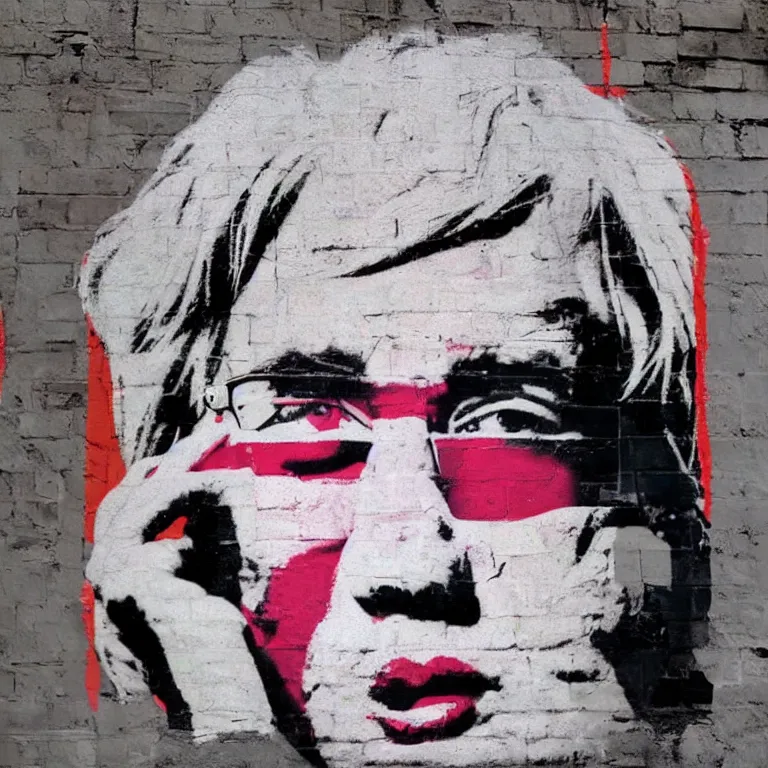 Image similar to Street-art portrait of Andy Warhol in style of Banksy