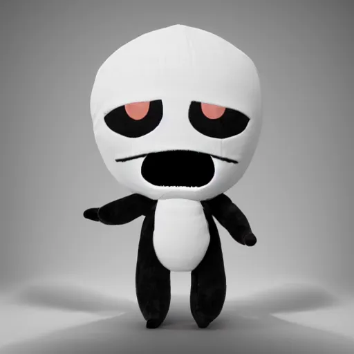 Prompt: cute fumo plush of a boy who appears in the mirror when you utter his name three times at midnight, menacing amorphous dark creature, black and white, horror, caustics, vray