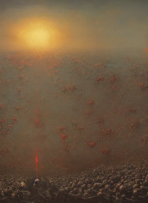 Image similar to third world war, 8 k, artstation, highdetailed, painting by beksinski,