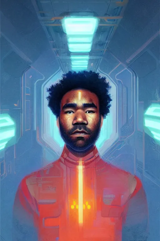 Image similar to Childish Gambino, curly hair, symmetrical! sci-fi, modern, colourful!! highly detailed, digital painting, artstation, concept art, sharp focus, illustration, by greg rutkowski