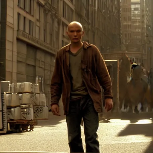 Prompt: film still of an anthro cat as robert neville in I am legend (2007), film grain, realistic, 4k, hd