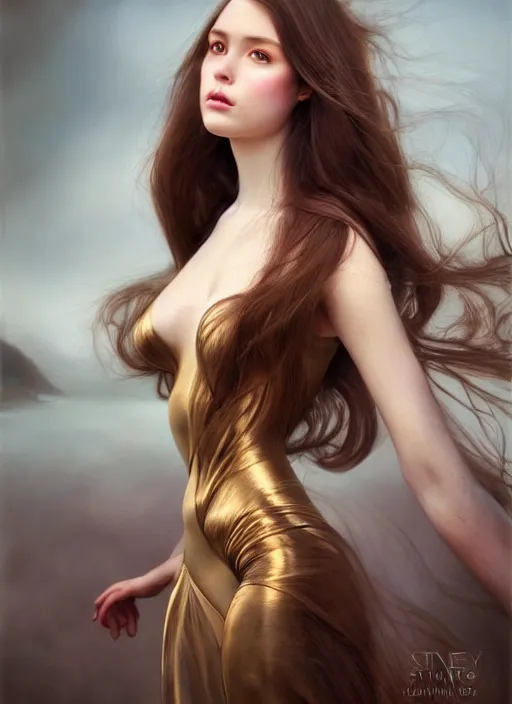 Image similar to a gorgeous female with long brown hair, photo by tim walker, realistic, full body shot, wide angle, sharp focus, 8 k high definition, insanely detailed, intricate, elegant, art by stanley lau and artgerm, floating embers