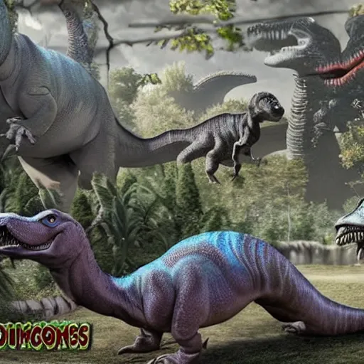 Image similar to dinosaurs with guns