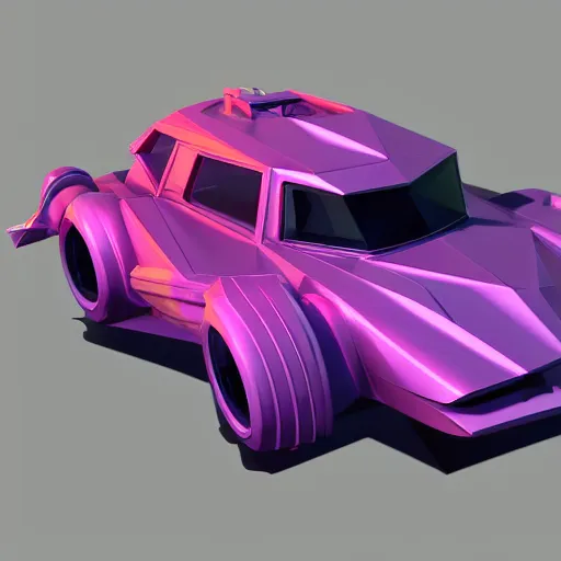 Prompt: 3 d low poly model of synthwave cyberpunk car by paul lehr an james gurney