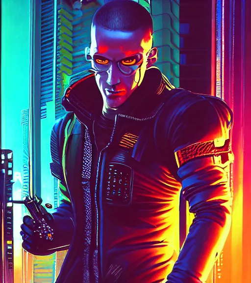 Image similar to a portrait of a cyberpunk denizen, Night City, cyberpunk 2077, very very coherent painting, 1979 OMNI Magazine Cover, street level neo-Tokyo in cyberpunk 2020 style by Vincent Di Fate by mark arian by artgerm, 4k, 8k, HD, trending on artstation