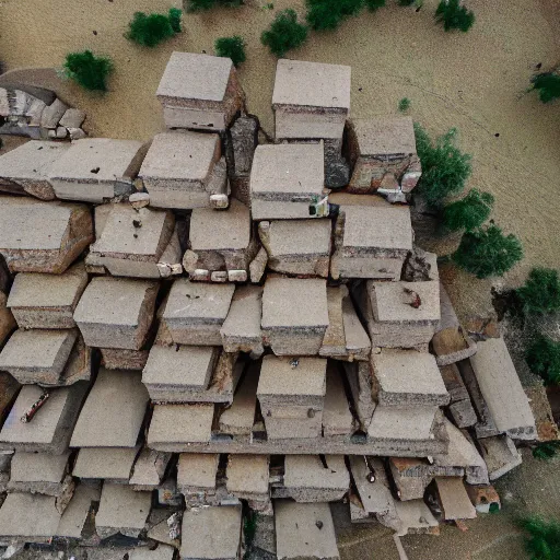 Image similar to pyramid of stacked goats shot from drone