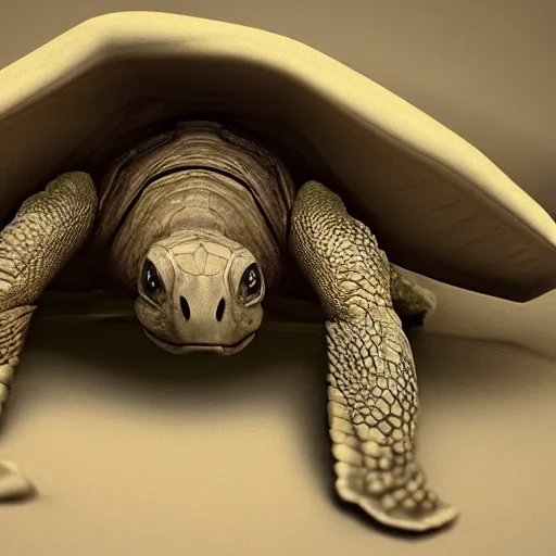 Image similar to mitch mcconnell sticking his head out of a turtle shell, octane render, unreal 5 engine