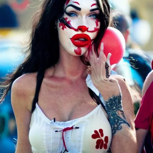 Image similar to megan fox as a sad clown