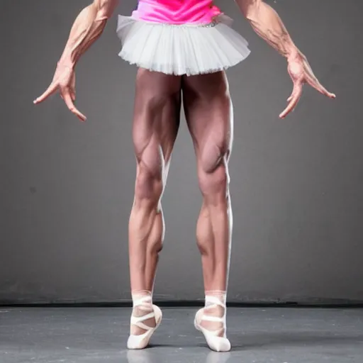 Prompt: bodybuilder in a ballet skirt