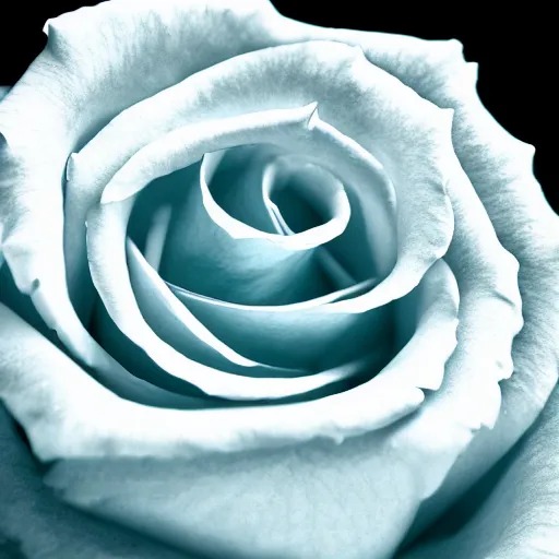 Prompt: rose underwater, award winning cyan and white photography, high contrast, high definition