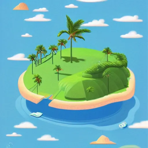 Image similar to isometric view of a small island with a single palm tree by Chiho Aoshima