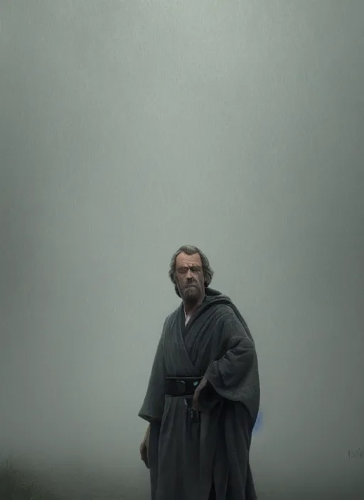 Image similar to hugh laurie as obi vam kenobi, long sleeve, confident, fog, rain, volumetric lighting, sharp focus, ultra detailed, cgsociety by leesha hannigan, ross tran, thierry doizon, kai carpenter, ignacio fernandez rios, noir art house,