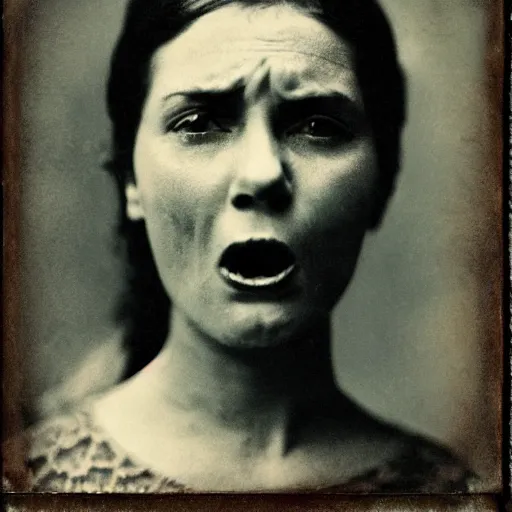Image similar to tintype of a woman screaming