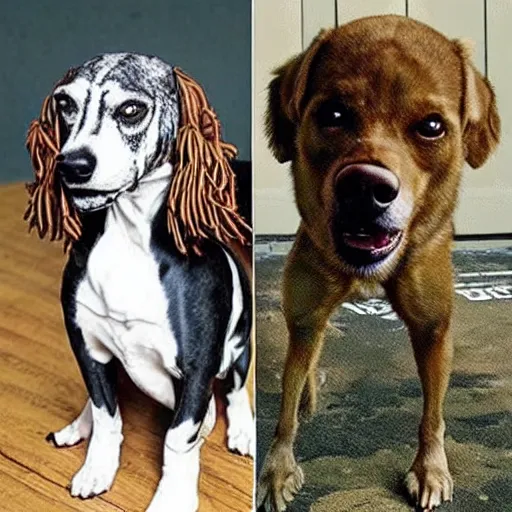 Image similar to hybrid chimera with the body of a dog and the head of snoop dogg