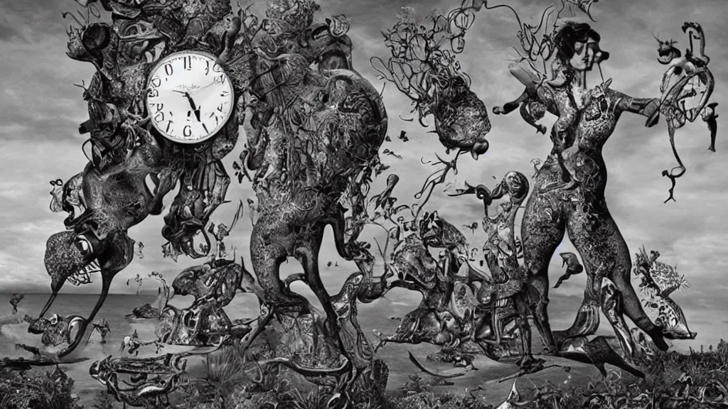 Image similar to the newest masterpiece of salvador dali and dan hillier, it is called ; time doesn't exist