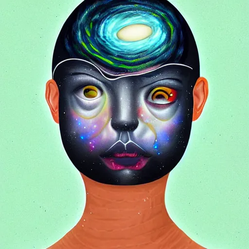 Image similar to illustration, digital art of a person whose eyes contains the entire universe, surreal art