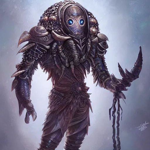 Image similar to Humanoid crabman druid, D&D, compound eyes, fantasy, intricate, elegant, highly detailed, digital painting, artstation, concept art, smooth, sharp focus, RPG rulebook illustration, art by Tyler Jacobson