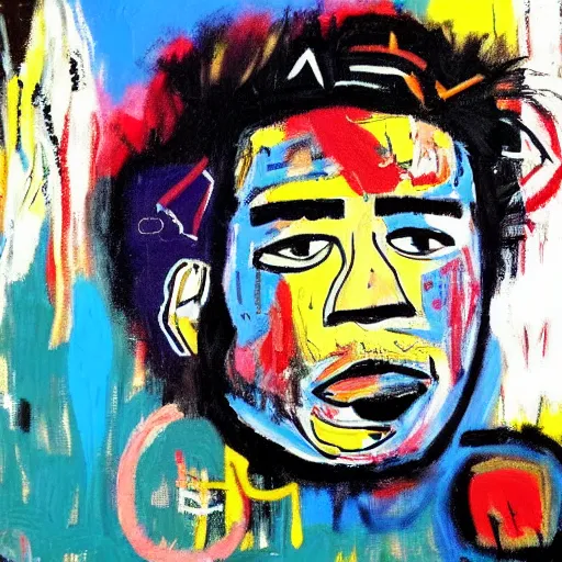 Image similar to jerry garcia portrait painted by jean michel - basquiat