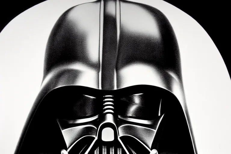 Image similar to darth vader helmet close up, pencil drawing, chiaroscuro, high detail, perfect artwork, clean lines