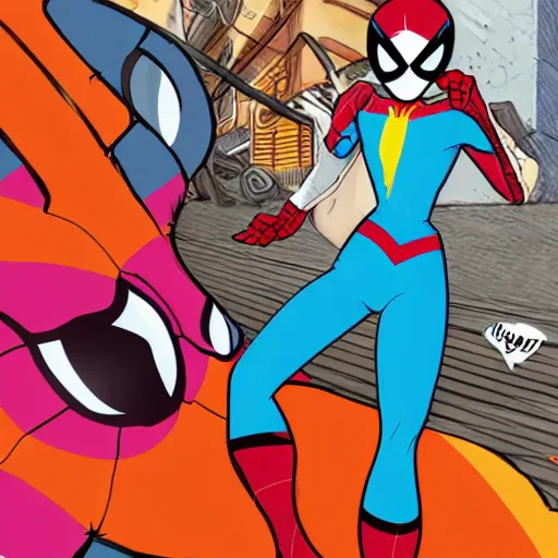 Image similar to tracer from overwatch in style of 1 9 6 0 s spiderman cartoon