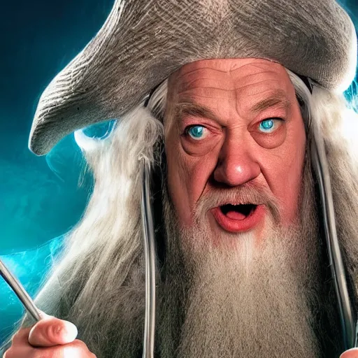 Image similar to obese Gandalf wearing a headset yelling at his monitor while playing WoW highly detailed wide angle lens 10:9 aspect ration award winning photography by David Lynch esoteric erasure head