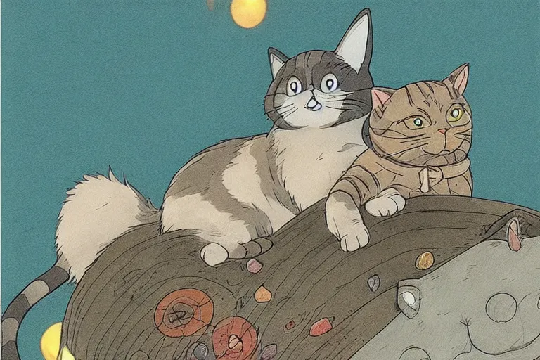 Image similar to a cat dreaming of chaos, studio ghibli, detailed