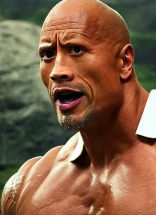 Prompt: a photograph of Dwayne Johnson ripping his own head off