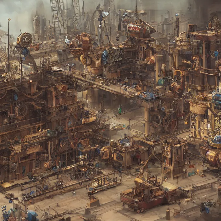 Prompt: dieselpunk musical rube goldberg machines, painted by john howe, pixiv, deviantart, artstation, danbooru, illustration, realistic, 4 k, unreal 5 render