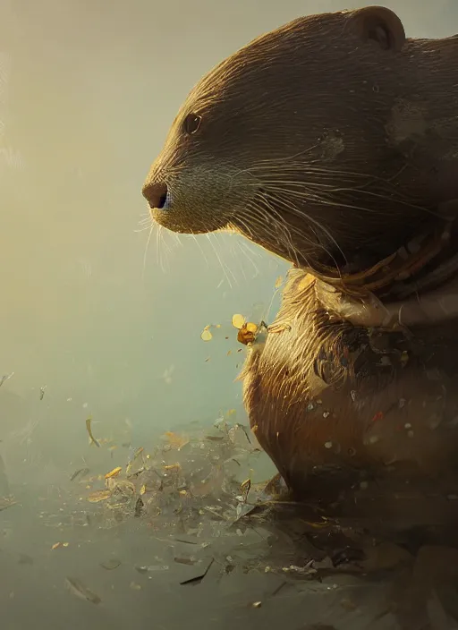 Prompt: a beautiful portrait of an anthropomorphic otter. character design by cory loftis, fenghua zhong, ryohei hase, ismail inceoglu and ruan jia. volumetric light, detailed, rendered in octane