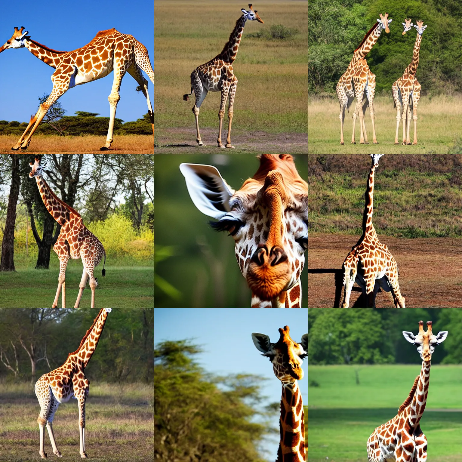 Prompt: a photograph, full body shot of giraffe doing headstand